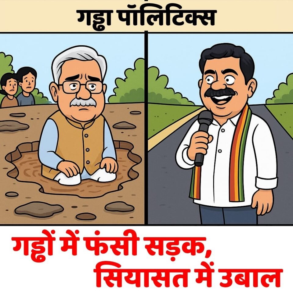 गड्ढों में फंसी सड़क, सियासत में उबाल: विजय शर्मा vs भूपेश बघेल की गड्ढा पॉलिटिक्स सोशल मीडिया पर वायरल!